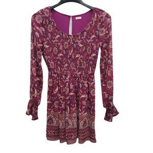 Hollister Smocked Dress Womens Small Lined Floral Paisley Boho Scoop Neck Casual